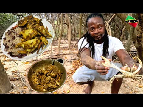 Crab 🦀 curry with coconut 🥥 milk and green Mango = rice and peas epic back yard cook out, delicious
